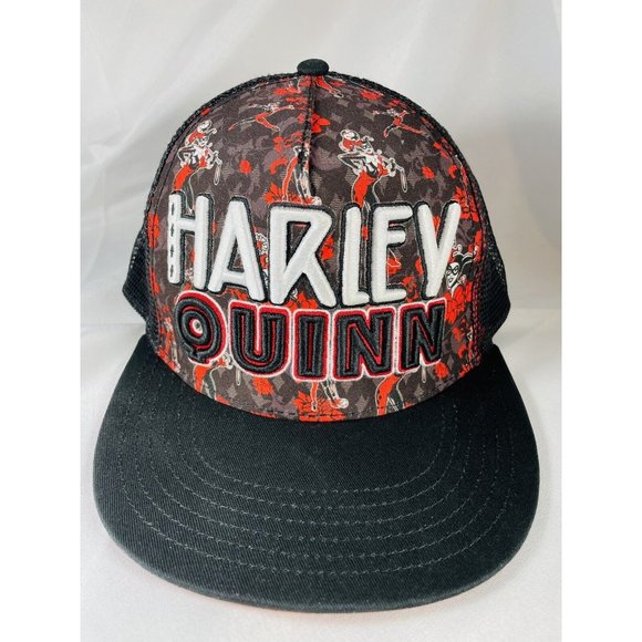 DC Comics Harley Quinn Mesh Trucker Hat Adjustable Black Red Snapback Cap - Picture 3 of 11